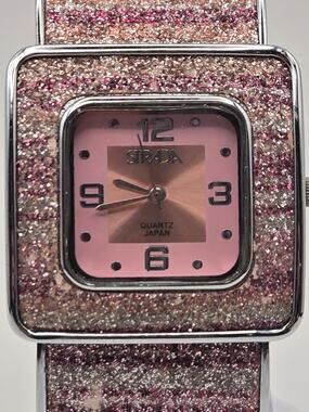 Strada Pink Glitter Square Quartz Watch